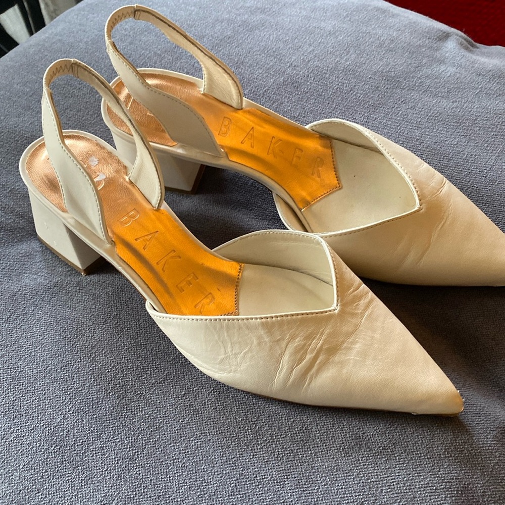 Cream Leather Ted Baker Pointed Toe Kitten Heel